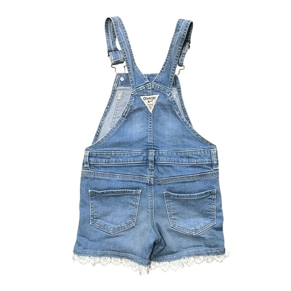 OshKosh B'gosh Girls Denim Lace Trim Shortalls Overalls Size 5 - Picture 2 of 3